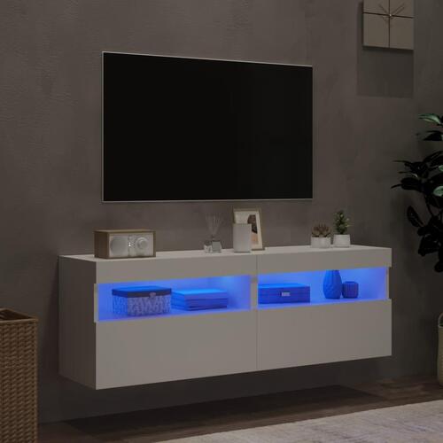 Væghængte tv-borde 2 stk. med LED-lys 60x30x40 cm hvid