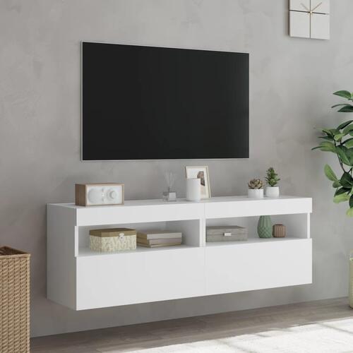 Væghængte tv-borde 2 stk. med LED-lys 60x30x40 cm hvid