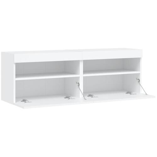 Væghængte tv-borde 2 stk. med LED-lys 60x30x40 cm hvid