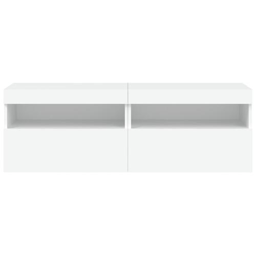 Væghængte tv-borde 2 stk. med LED-lys 60x30x40 cm hvid