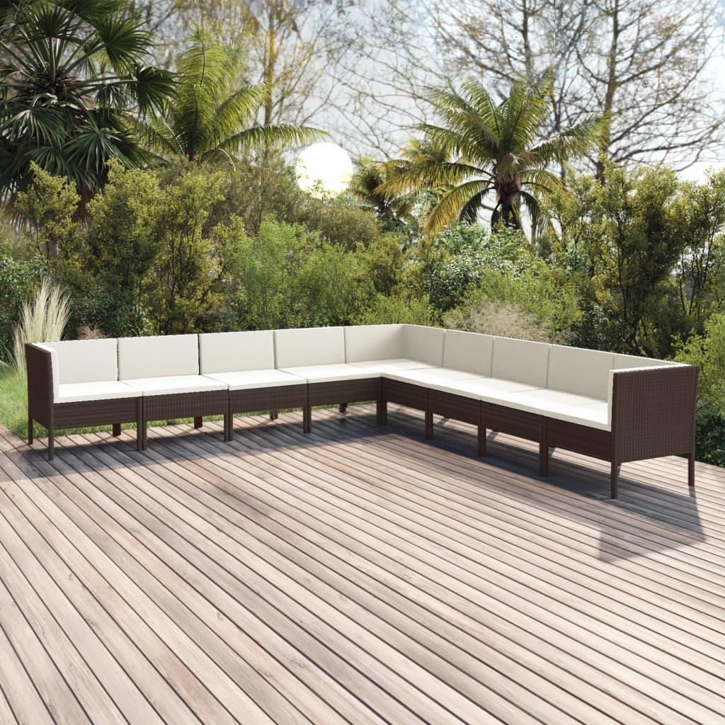 Loungesæt Til Haven 5 Dele Med Hynder Polyrattan Brun - 3x hjørnedel 6x midterdel (L-formet)