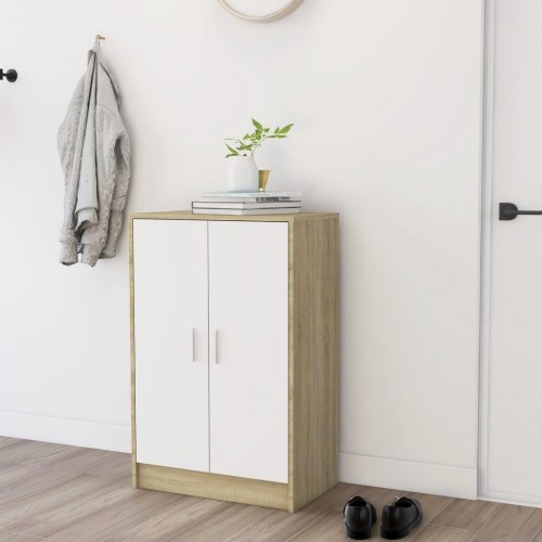 Skoreol 60x35x92 cm spånplade hvid og sonoma-eg