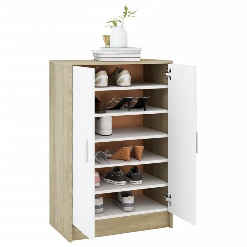 Skoreol 60x35x92 cm spånplade hvid og sonoma-eg