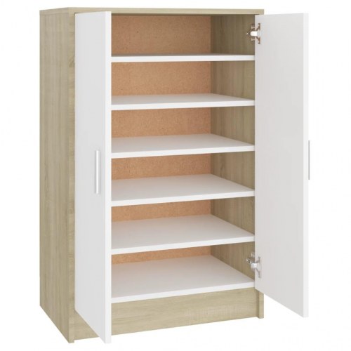 Skoreol 60x35x92 cm spånplade hvid og sonoma-eg