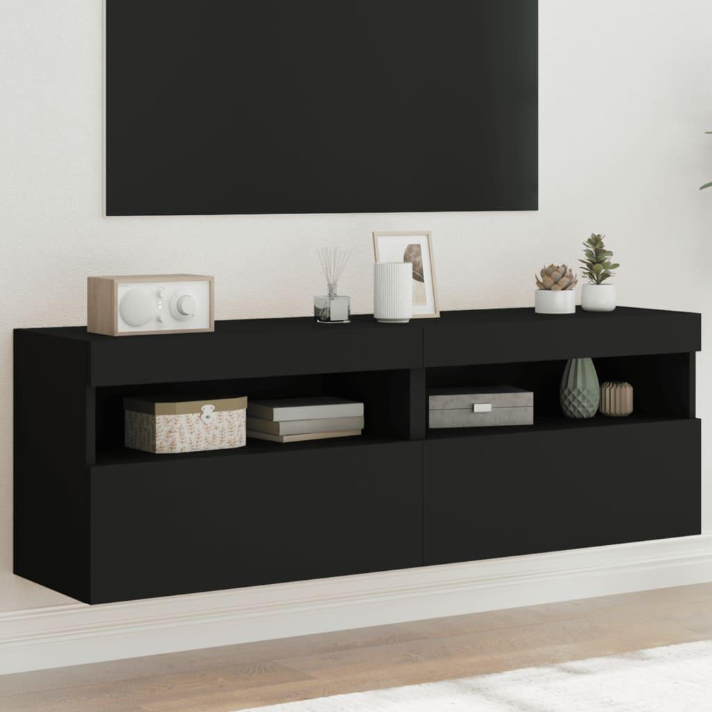 Væghængte Tv Borde 2 Stk. Med Led Lys 60x30x40 Cm Sort