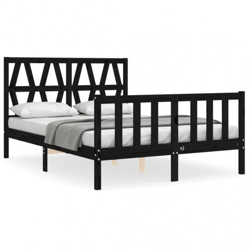 Sengeramme med sengegavl 140x190 cm massivt træ sort