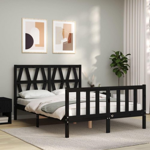 Sengeramme med sengegavl 140x190 cm massivt træ sort