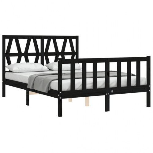Sengeramme med sengegavl 140x190 cm massivt træ sort