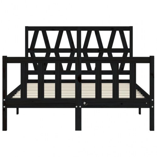 Sengeramme med sengegavl 140x190 cm massivt træ sort