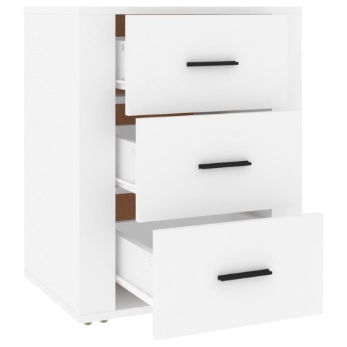 Sengebord med 3 skuffer - 50 × 36 × 60 cm, hvidt konstrueret træ