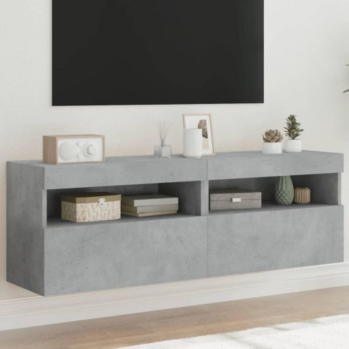 Væghængte tv-borde 2 stk. med LED-lys 60x30x40 cm betongrå