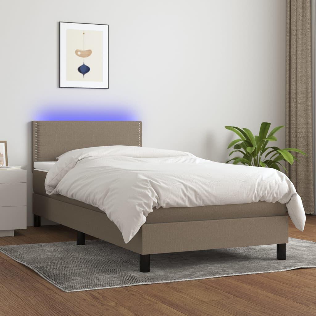 Kontinentalseng Med Led-Lys Stof Gråbrun - Ensfarvet med søm / 90 x 200 cm