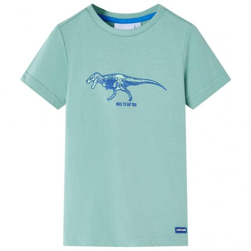 T-shirt til børn med dinosaurprint str. 128 - lys kakifarve
