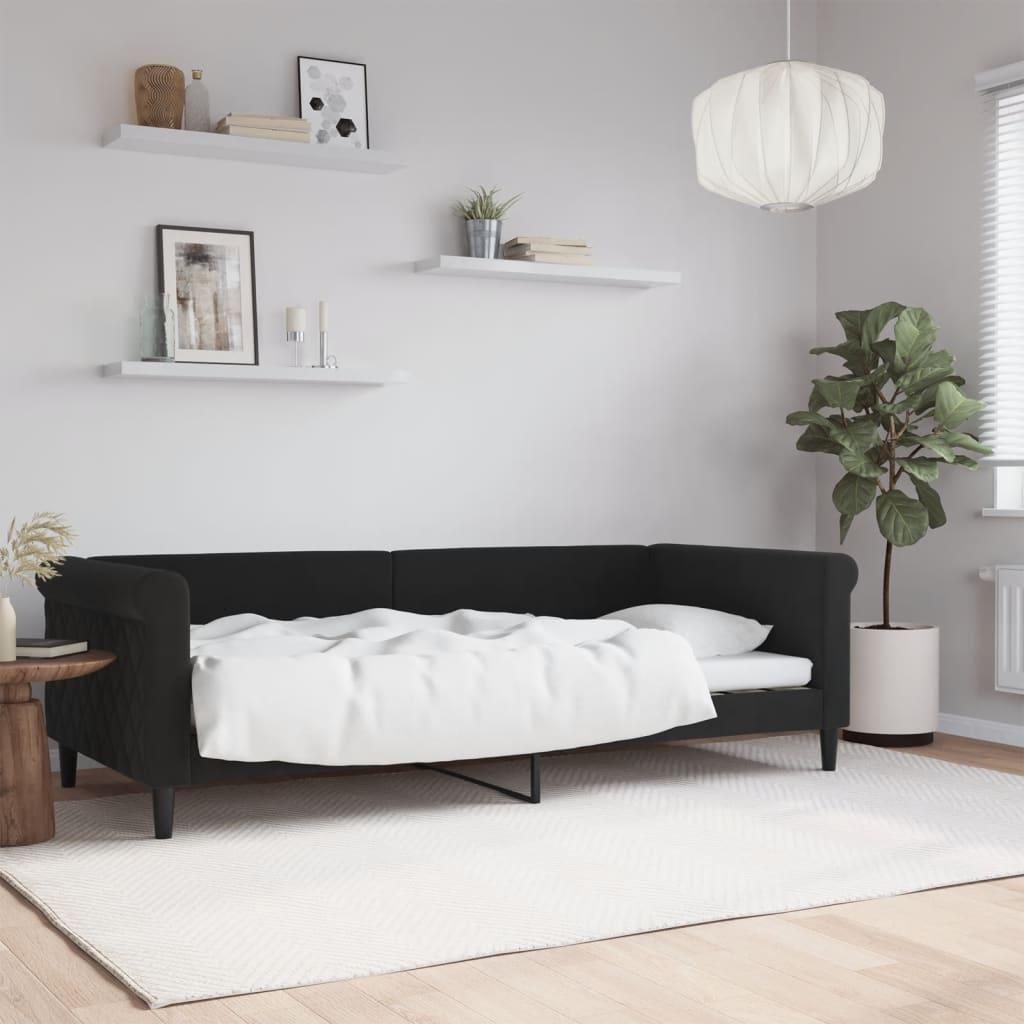 Daybed 90 x 200 cm i velour - sort sovesofa/gæsteseng