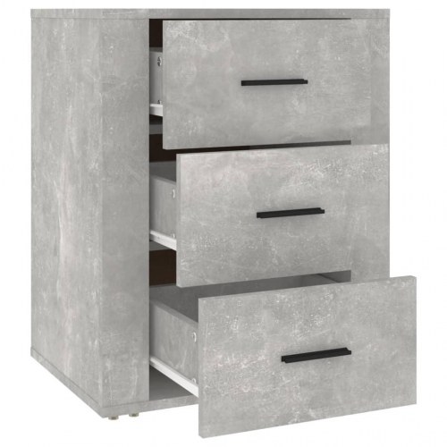 Sengebord 50 × 36 × 60 cm i konstrueret træ - betongrå, 3 skuffer