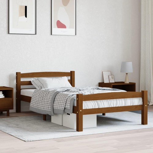 Sengestel 100x200 cm massivt fyrretræ gyldenbrun
