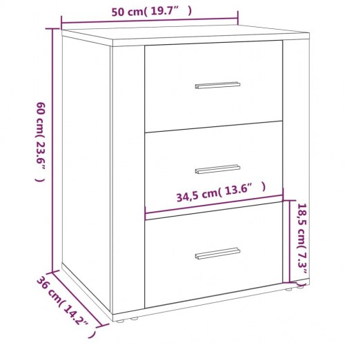 Sengebord med 3 skuffer 50 × 36 × 60 cm - røget egetræsfarve