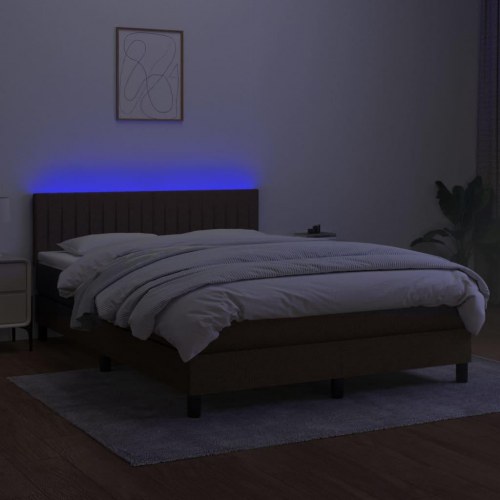 Kontinentalseng med LED-lys 140×190 cm - stof, mørkebrun
