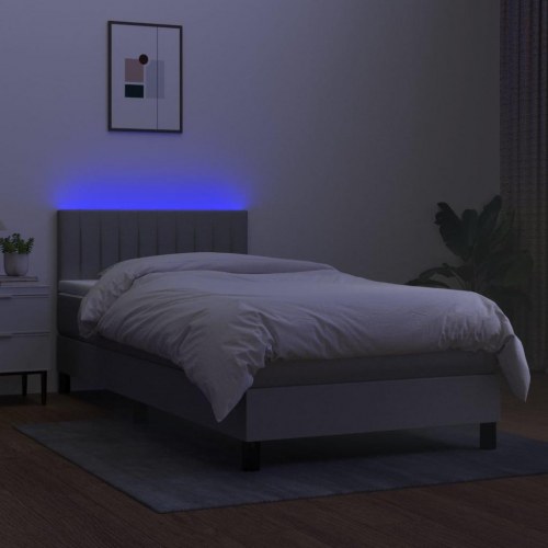 Kontinentalseng med LED-lys 90×190 cm - stof, lysegrå