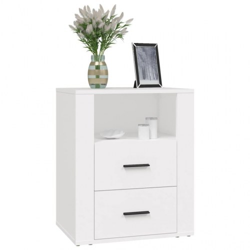 Sengebord 50 × 36 × 60 cm i konstrueret træ - hvid, med 2 skuffer