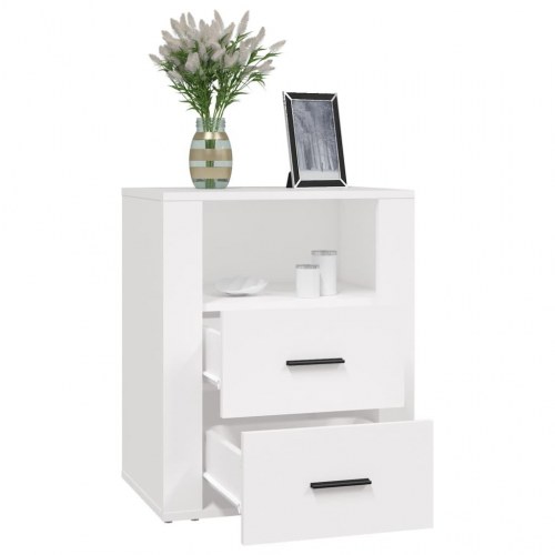 Sengebord 50 × 36 × 60 cm i konstrueret træ - hvid, med 2 skuffer