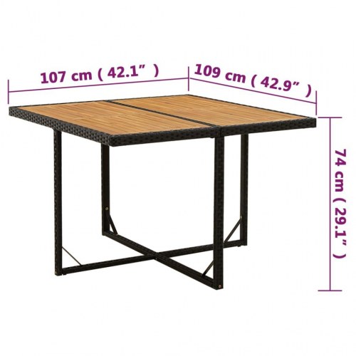 Havebord i polyrattan og massivt akacietræ - 109×107×74 cm, sort