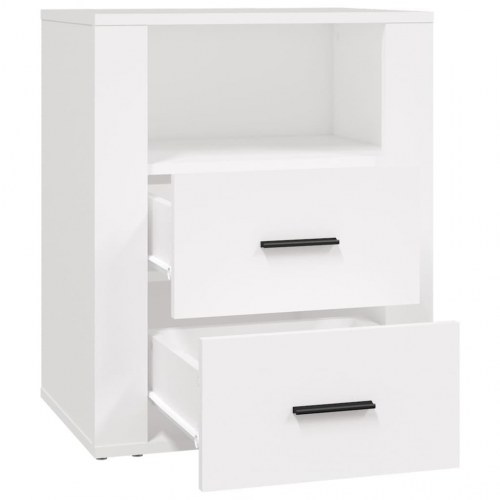 Sengebord 50 × 36 × 60 cm i konstrueret træ - hvid, med 2 skuffer