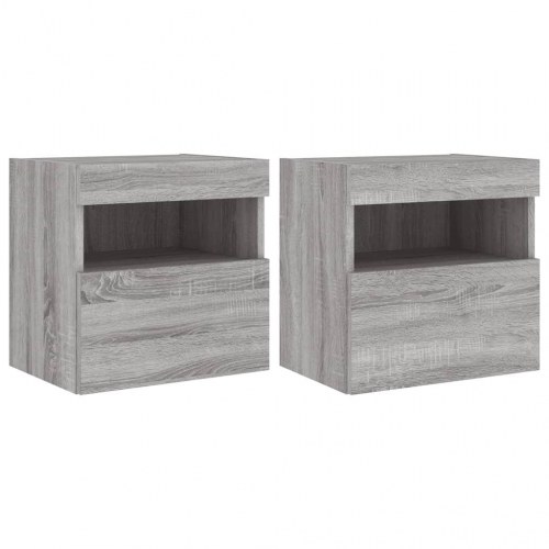 Væghængte tv-borde 2 stk. med LED-lys 40x30x40 cm grå sonoma-eg
