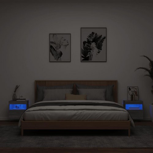 Væghængte tv-borde 2 stk. med LED-lys 40x30x40 cm grå sonoma-eg