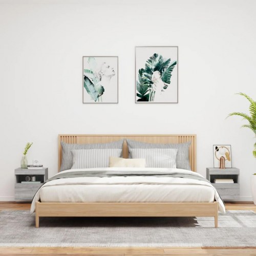 Væghængte tv-borde 2 stk. med LED-lys 40x30x40 cm grå sonoma-eg