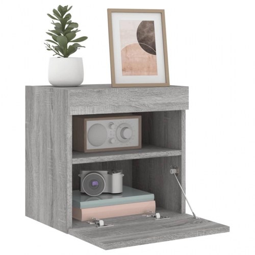 Væghængte tv-borde 2 stk. med LED-lys 40x30x40 cm grå sonoma-eg