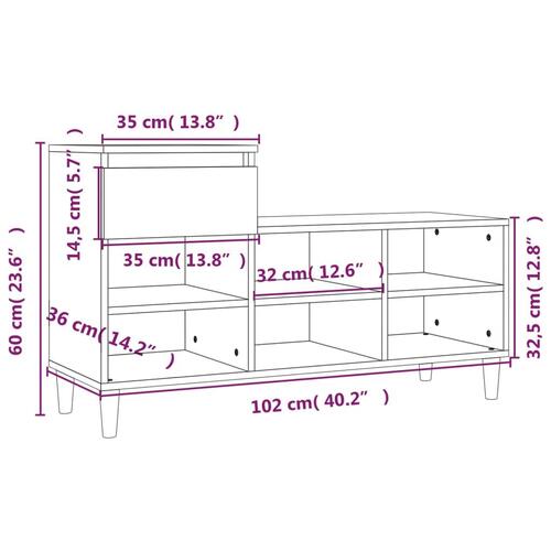 Skoreol 102x36x60 cm konstrueret træ hvid højglans