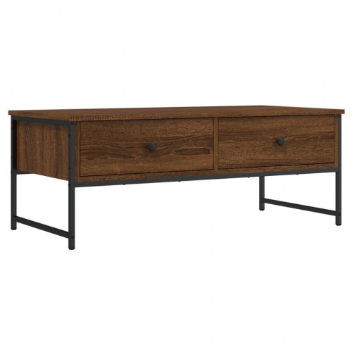 Sofabord med 2 skuffer - konstrueret træ, brun egetræsfarve, 101×49×39,5 cm