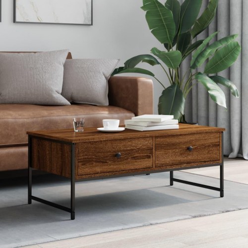 Sofabord med 2 skuffer - konstrueret træ, brun egetræsfarve, 101×49×39,5 cm