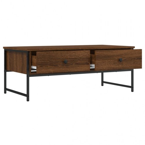 Sofabord med 2 skuffer - konstrueret træ, brun egetræsfarve, 101×49×39,5 cm