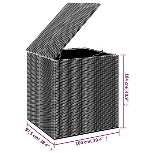Hyndeboks 100x97,5x104 cm polyrattan sort