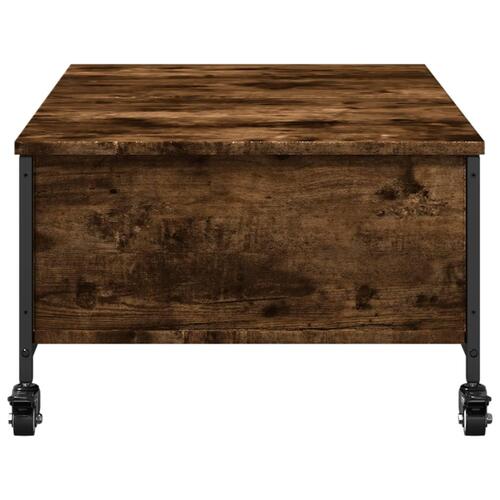 Sofabord med hjul 91x55x34 cm konstrueret træ røget egetræ