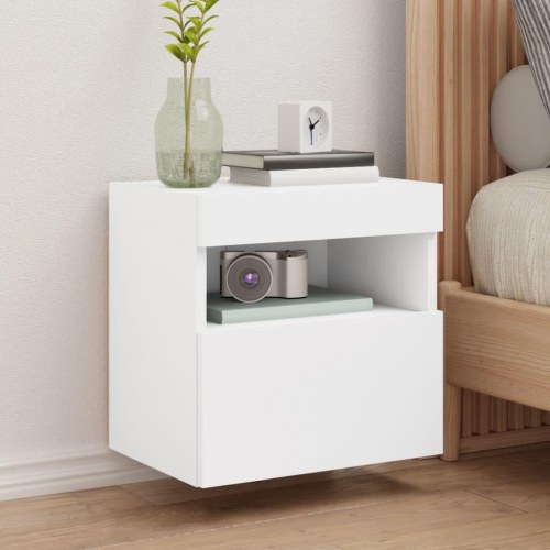 Væghængt tv-bord med LED-lys 40×30×40 cm - hvid