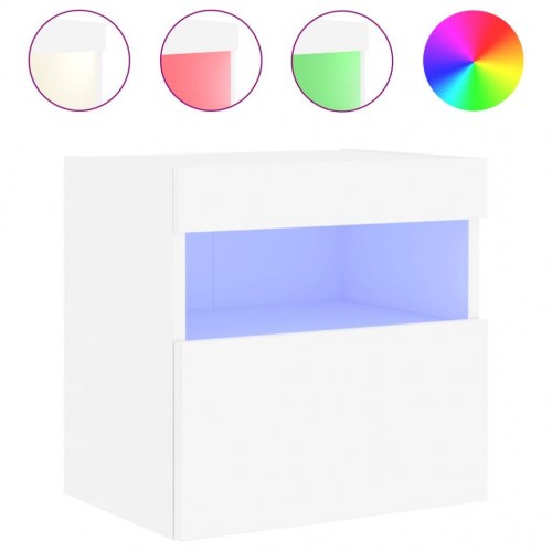 Væghængt tv-bord med LED-lys 40×30×40 cm - hvid