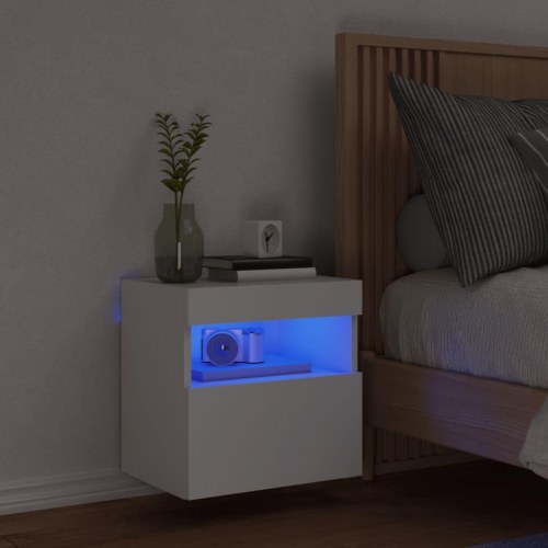 Væghængt tv-bord med LED-lys 40×30×40 cm - hvid