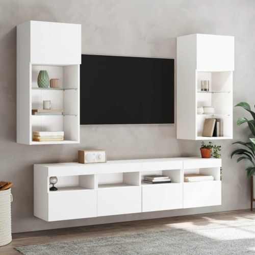 Væghængt tv-bord med LED-lys 40×30×40 cm - hvid