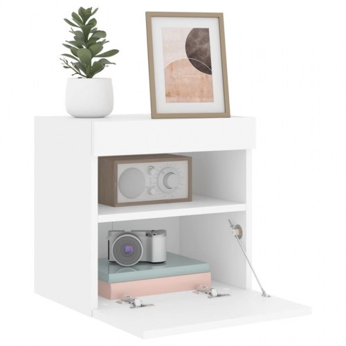Væghængt tv-bord med LED-lys 40×30×40 cm - hvid