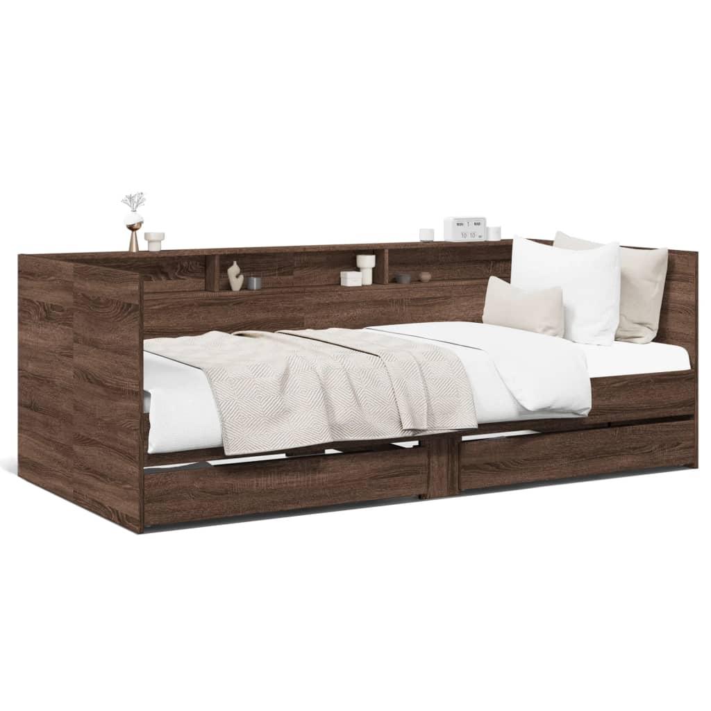 Daybed med skuffer uden madras 75x190 cm brunt eg