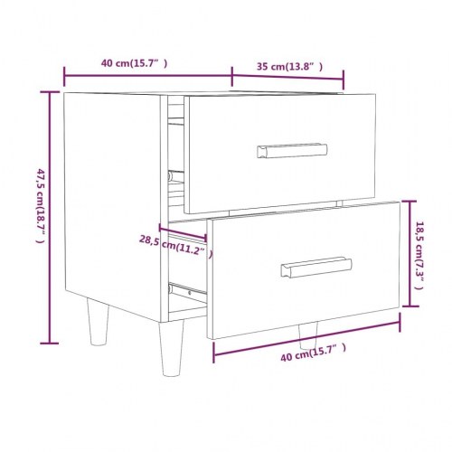 Sengeborde i sonoma-eg 40×35×47,5 cm - 2 stk. med skuffer