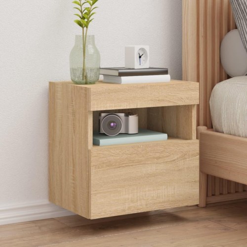 Væghængte tv-borde med LED-lys 2 stk. - 40×30×40 cm, sonoma-eg