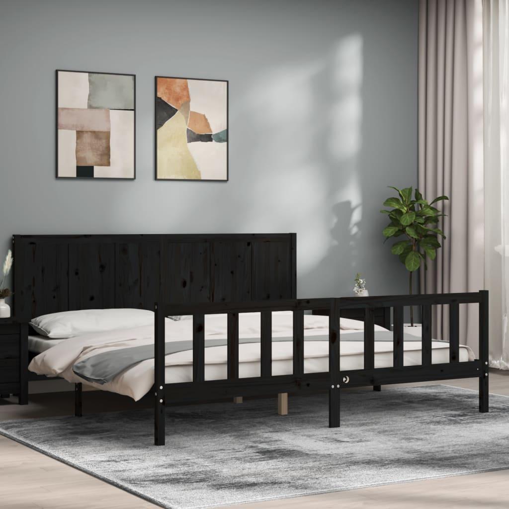 Sengeramme Med Sengegavl Massivt Træ - Sort / 200 x 200 cm