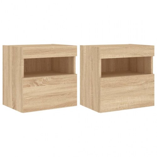 Væghængte tv-borde med LED-lys 2 stk. - 40×30×40 cm, sonoma-eg