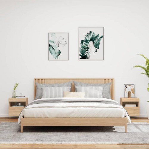 Væghængte tv-borde med LED-lys 2 stk. - 40×30×40 cm, sonoma-eg