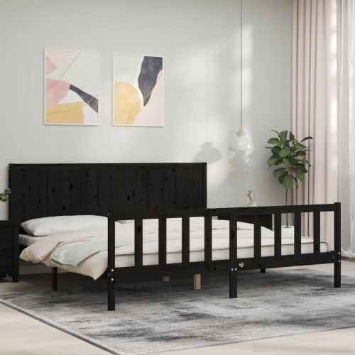Sengeramme med sengegavl 200 x 200 cm - sort