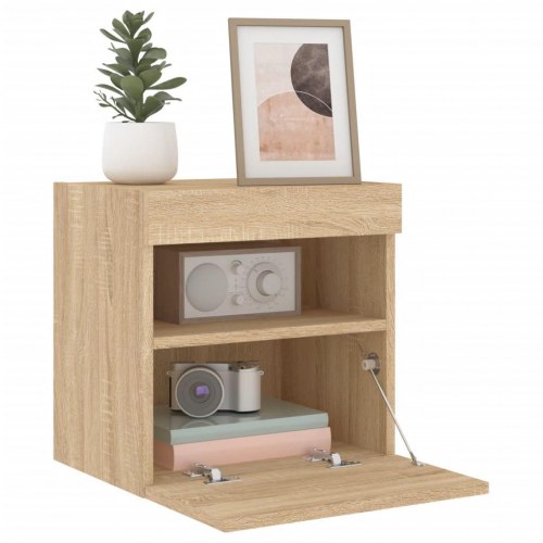 Væghængte tv-borde med LED-lys 2 stk. - 40×30×40 cm, sonoma-eg